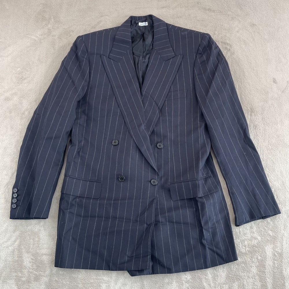 Vintage Brioni Blazer Sports Coat Men 39R Navy Striped Wool DoubleBreasted Italy